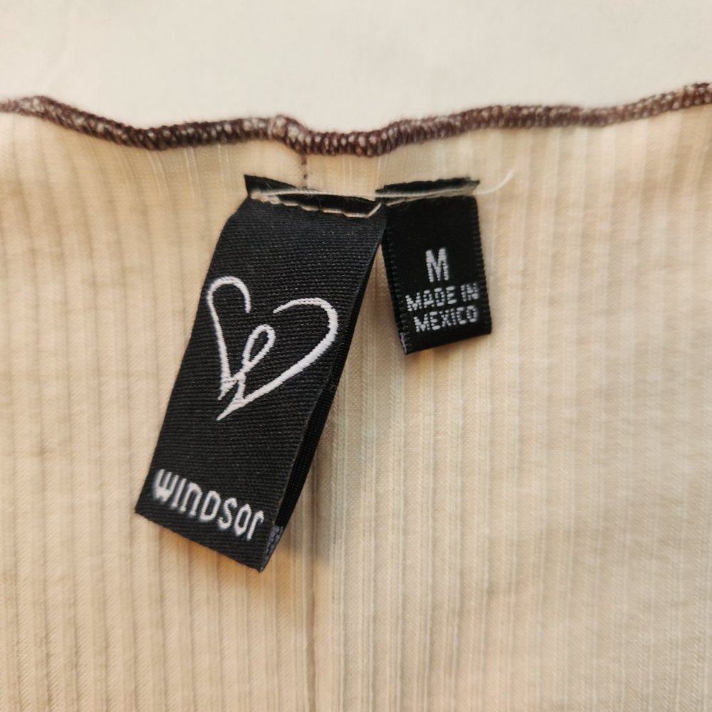 Cream with  Brown Ribbed Crop Top by Windsor - Picture 3 of 3